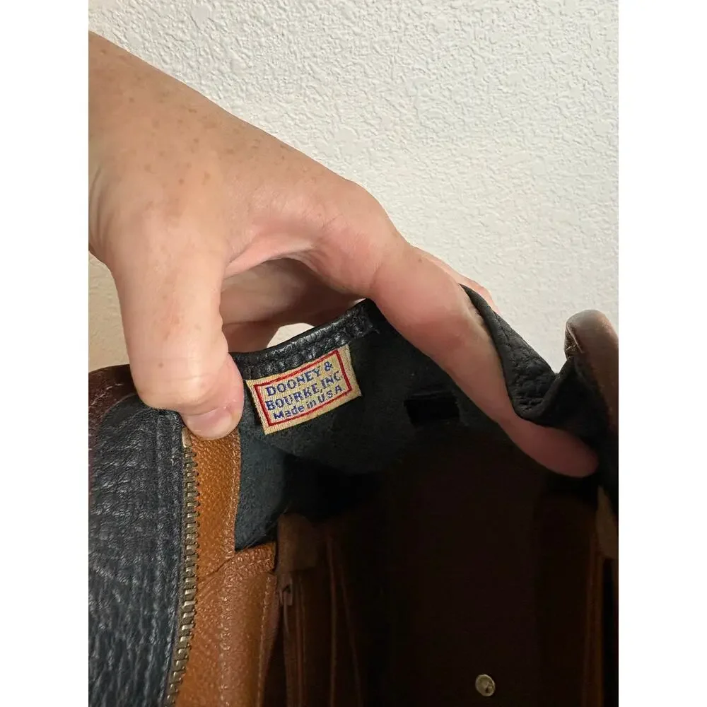 Vintage Dooney & Bourke Black and Tan Satchel All Weather Leather No Strap